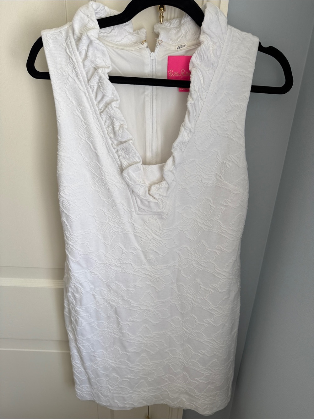 Lilly Pulitzer White Ruffled V-Neck Sheath Dress